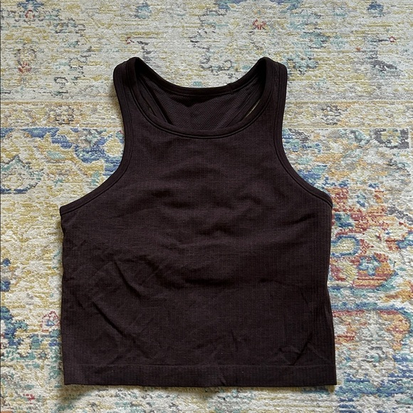 Espresso High Neck Cropped Workout Tank - Picture 1 of 4